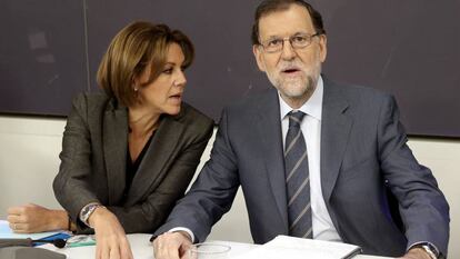 Cospedal y Rajoy, este lunes, durante la junta directiva nacional del PP.