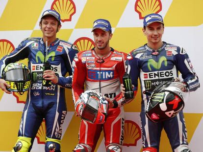 Rossi, Dovizioso y Lorenzo, en el GP de Malasia.