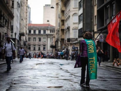 Manifestante em ato contra o Governo Temer na &uacute;ltima sexta, em S&atilde;o Paulo.