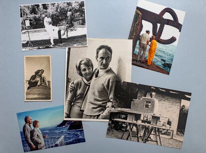 El escultor y su esposa, Pilar Belzunce, en varias de las fotografías que guarda el Archivo Chillida.