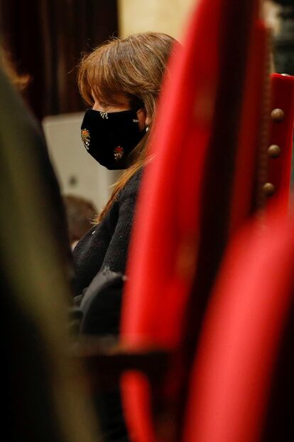 La presidenta del Parlament, Laura Borràs durante su intervención en la segunda jornada del debate de investidura.