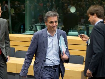 El nuevo ministro de Finanzas, Euclid Tsakalotos, hoy a su llegada al Eurogrupo. 