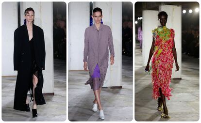 Tres de las salidas en el desfile de Dries van Noten, este 28 de septiembre en París.