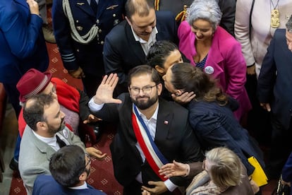 El presidente Boric al retirarse del congreso, el 1 de junio de 2023.