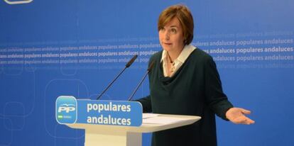 Ana Corredera, esta mañana en la sede del PP.