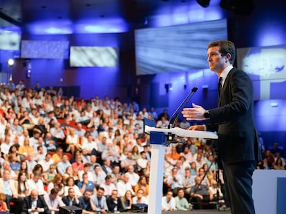 Pablo Casado tras ser elegido como líder del PP, en Madrid, en julio de 2018.