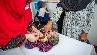 Taj Bibi, una abuela de 60 años, llevaba a vacunar en junio a su nieta recién nacida desde la aldea de Koza Kalmania, en el distrito de Sawki, al hospital del distrito, en Kunar, Afganistán.