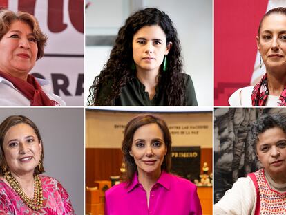 Delfina Gómez, Luisa María Alcalde, Claudia Sheinbaum, Xóchitl Gálvez, Lilly Téllez y Beatriz Paredes.