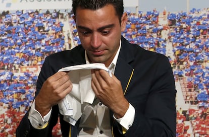 Xavi Hernández el día que anunció su despedida como jugador del Barcelona en 2015.