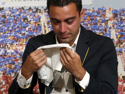 Xavi Hernández el día que anunció su despedida como jugador del Barcelona en 2015.