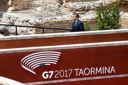 El presidente francés Emmanuel Macron, a su llegada a la cumbre del G7.