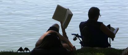 Gente descansando a la sombra en la Casa de Campo de Madrid.