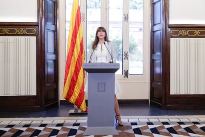 La presidenta del Parlament, Laura Borràs, en su comparecencia del pasado martes.