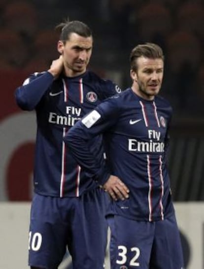 Dos de las estrellas del Paris Saint Germain: Zlatan Ibrahimovic y David Beckham.