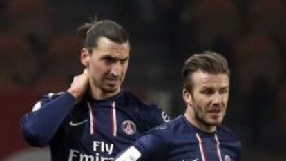 Dos de las estrellas del Paris Saint Germain: Zlatan Ibrahimovic y David Beckham.