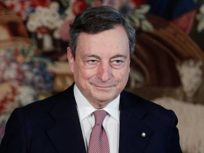 Mario Draghi, primer ministro italiano, el sábado en el palacio presidencial Quirinale, en Roma.