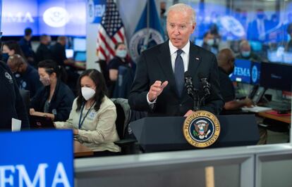 Joe Biden durante su discurso de esta tarde. 