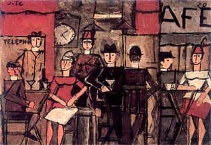 El cuadro <i>El café,</i> pintado por Joaquín Torres-García, en 1928.