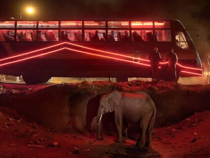 Ônibus station with elephant and rede ônibus ( Estação de ônibus com elefante e ônibus vermelho), 2018