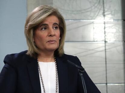 La ministra de Empleo Fátima Bañez, durante la rueda de prensa celebrada tras el Consejo de Ministros en el Palacio de La Moncloa.