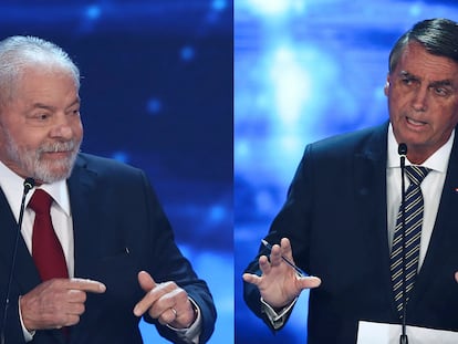 Lula da Silva y Jair Bolsonaro, en el debate presidencial de este domingo en Brasil.