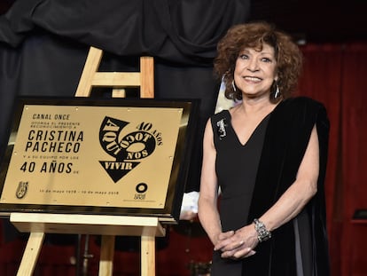 Cristina Pacheco en el 40 aniversario de su programa de televisión “Aquí nos tocó vivir”.