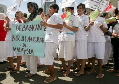 Manifestaci&oacute;n de trabajadoras dom&eacute;sticas en Malasia