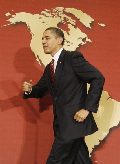 Obama, antes de su discurso en la Cámara de Comercio Hispana.