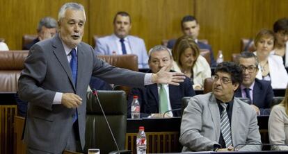 Jos&eacute; Antonio Gri&ntilde;&aacute;n y Diego Valderas, durante el pleno.