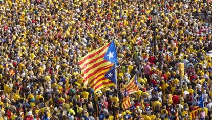 Una imatge de la concentració independentista a plaça Catalunya.