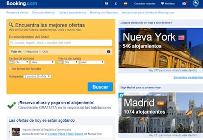 Página web de Booking.com