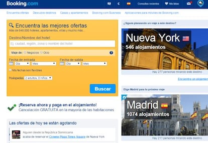 The home page of online vacation site Booking.com