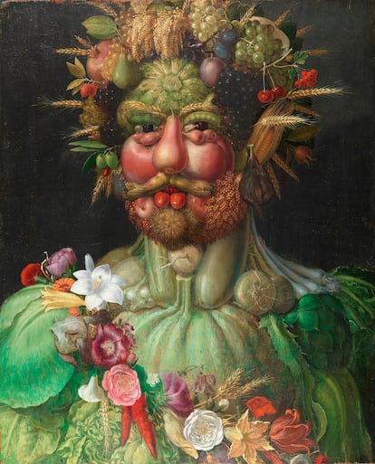 'Vertumnus' (1590-91) de Giuseppe Arcimboldo. Retrato del emperador del Sacro Imperio Romano Germánico Rodolfo II a partir de frutas y verduras.