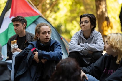 Protesta de estudiantes contra la guerra en la franja de Gaza en la Universidad de Barcelona, el 8 de mayo. 