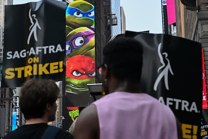 Imagen de una de las protestas de los profesionales de cine y televisión en Nueva York