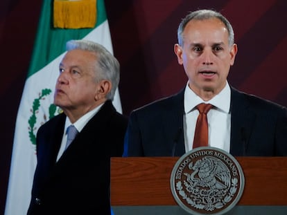 El subsecretario de Salud, Hugo López-Gatell, durante la conferencia de prensa matutina de este martes en Palacio Nacional.