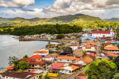 Aerial view of the Panamanian city of Portobelo.