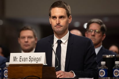 Evan Spiegel, fundador y consejero delegado de Snap, el pasado 31 de enero en una comparecencia ante el Senado de EE UU.