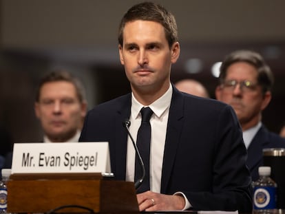 Evan Spiegel, fundador y consejero delegado de Snap, el pasado 31 de enero en una comparecencia ante el Senado de EE UU.