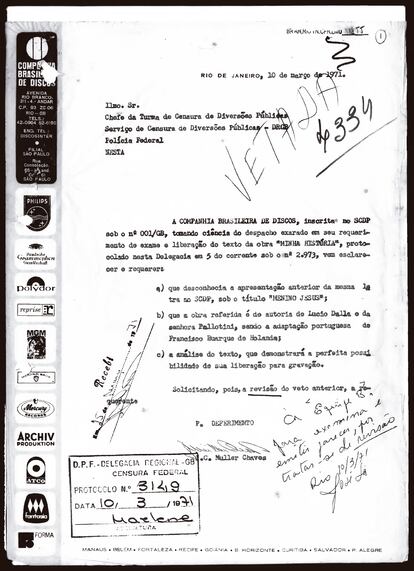 Documentos oficiales de canciones vetadas por los censores.