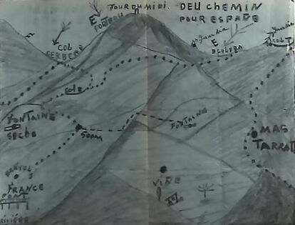 Croquis de les muntanyes que separen França i Catalunya requisats a un grup de refugiats jueus en ser detinguts a l'alt Empordà.