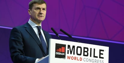 Andrus Ansip, vicepresidente de la Comisi&oacute;n Europea, en Mobile World Congress de Barcelona, el pasado 28 de febrero.