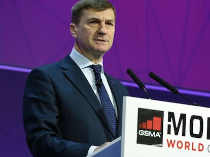 Andrus Ansip, vicepresidente de la Comisi&oacute;n Europea, en Mobile World Congress de Barcelona, el pasado 28 de febrero.