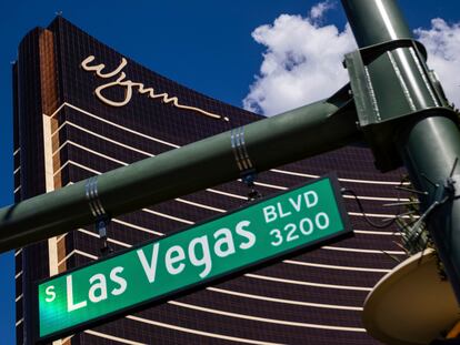 The Wynn Las Vegas resort stands over the Las Vegas strip, July 26, 2023, in Las Vegas.