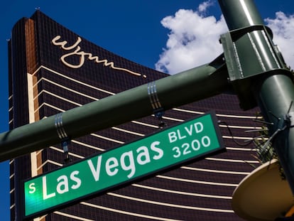 The Wynn Las Vegas resort stands over the Las Vegas strip, July 26, 2023, in Las Vegas.