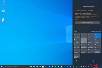 Menú de acciones rápidas de Windows 10.