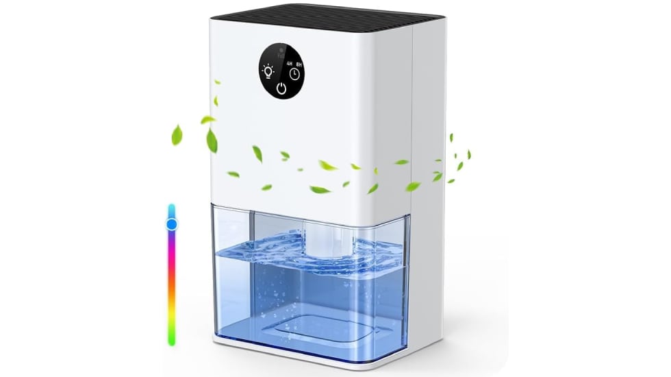 Deshumidificador de gran capacidad con luz led ambiental.