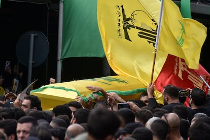 Funeral de dos comandantes de Hezbolá muertos en un ataque israelí el 20 de septiembre de 2024.