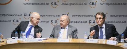 Duran, Pujol y Mas, durante la reunión del comité ejecutivo de CiU.