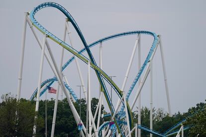 The Fury 325 roller coaster at Carowinds amusement park is seen on Monday, July 3, 2023, in Charlotte, N.C.